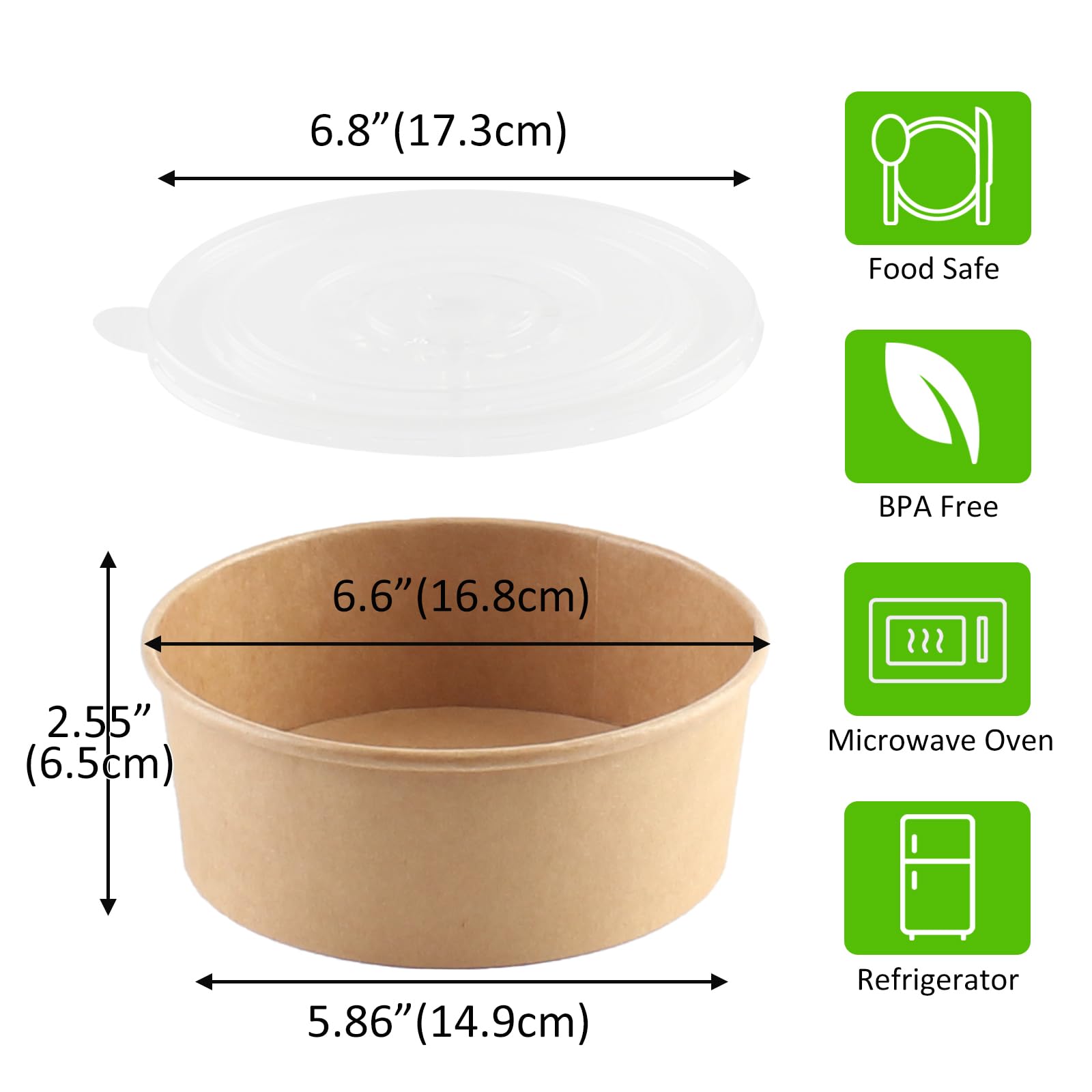 Belinlen 36oz 50 Sets Large Kraft Paper Bowls with Lids  Disposable Bowls with Lids  Paper Salad Bowls  Paper Food Container with Lid Perfect for Hot/Cold Food  Soup  Salad  Ice Cream